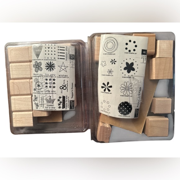 Stampin' Up! Retired Wooden Stamp Set - Floral and Geometric Designs NEW - Picture 1 of 6